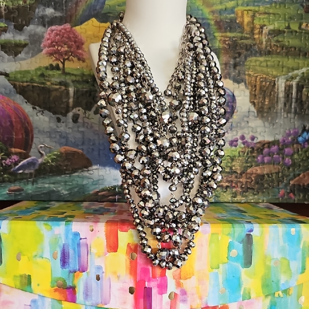 Chico's Statement Multi-Strand Hematite Bead Necklace - Women Jewelry